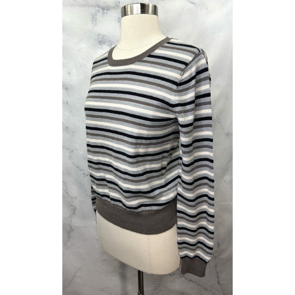 Calvin Klein Wool Knit Sweater Striped Y2K gal stretch Long sleeve Size M Retro - Picture 11 of 13